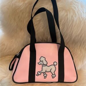 Vintage Pink Poodle Tote Bag with Black Handles & Embellished Poodle
